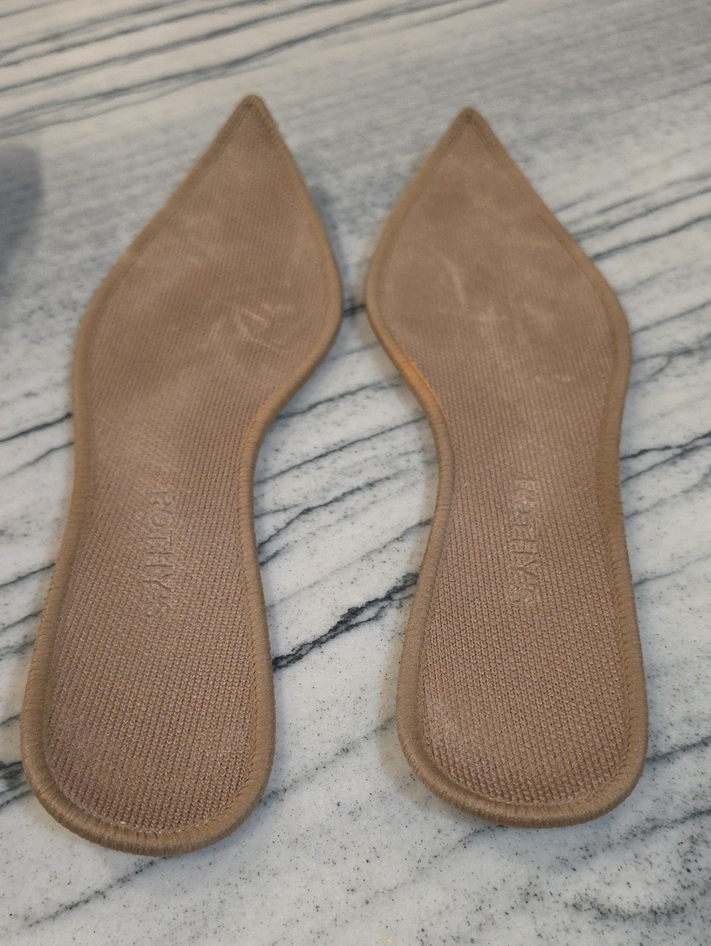 Rothy's Pointed Toe Knit Flats in Brown with Blue Trim - Picture 8 of 9